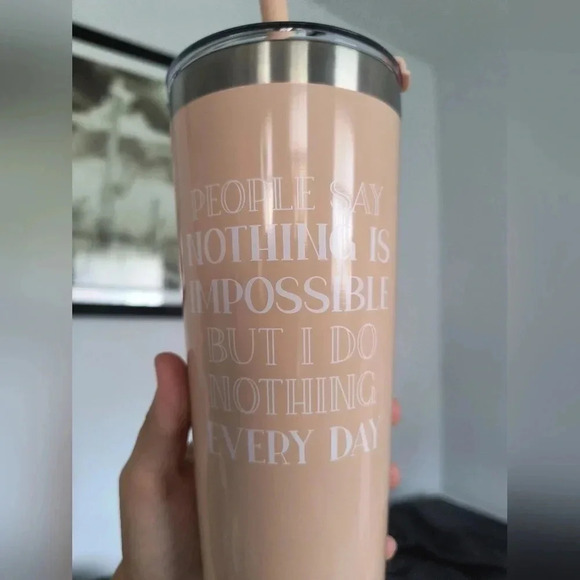 Nothing is Impossible funny tumbler tan silver metal straw lid insulated bag - Picture 2 of 5